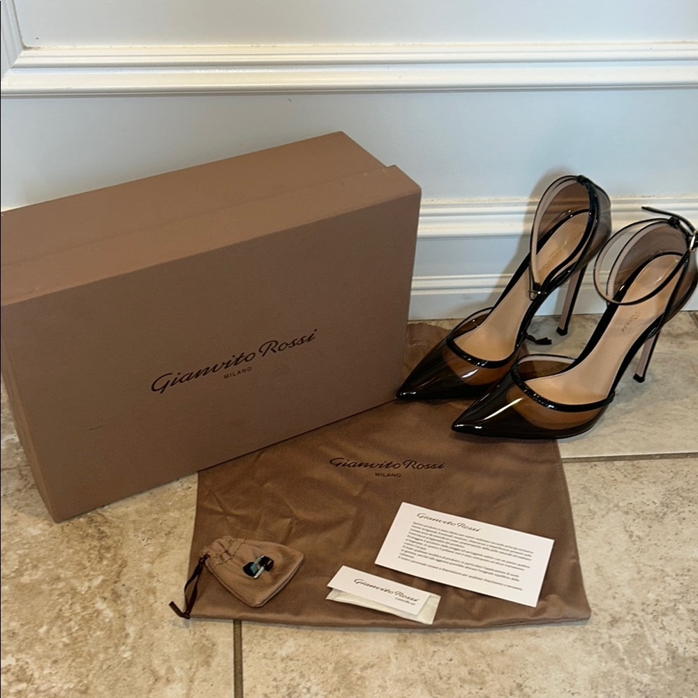 Gianvito Rossi Sabin Plexi Blush Anklet Strap pointed toe Pump Heel size 37 EUR